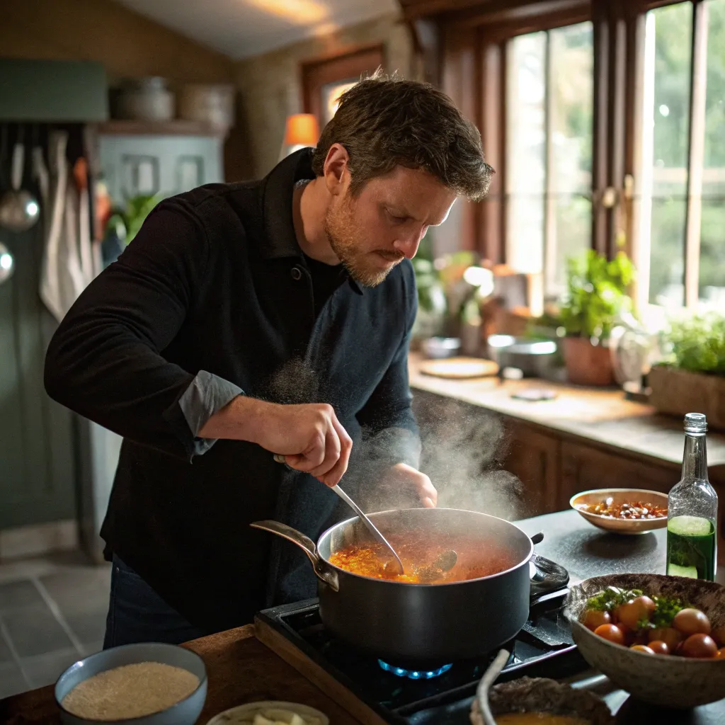 Oliver cooking soup